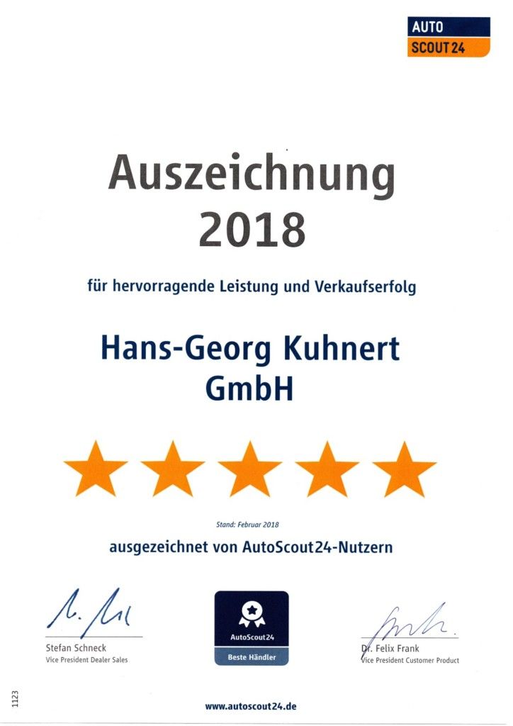 Auszeichnung von AutoScout24 für hervorragende Leistung und Verkaufserfolg für das Jahr 2018
